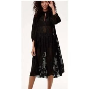 Aritzia Wilfred DuFour Sheer Floral Applique Textured Midi Dress - Black NWT